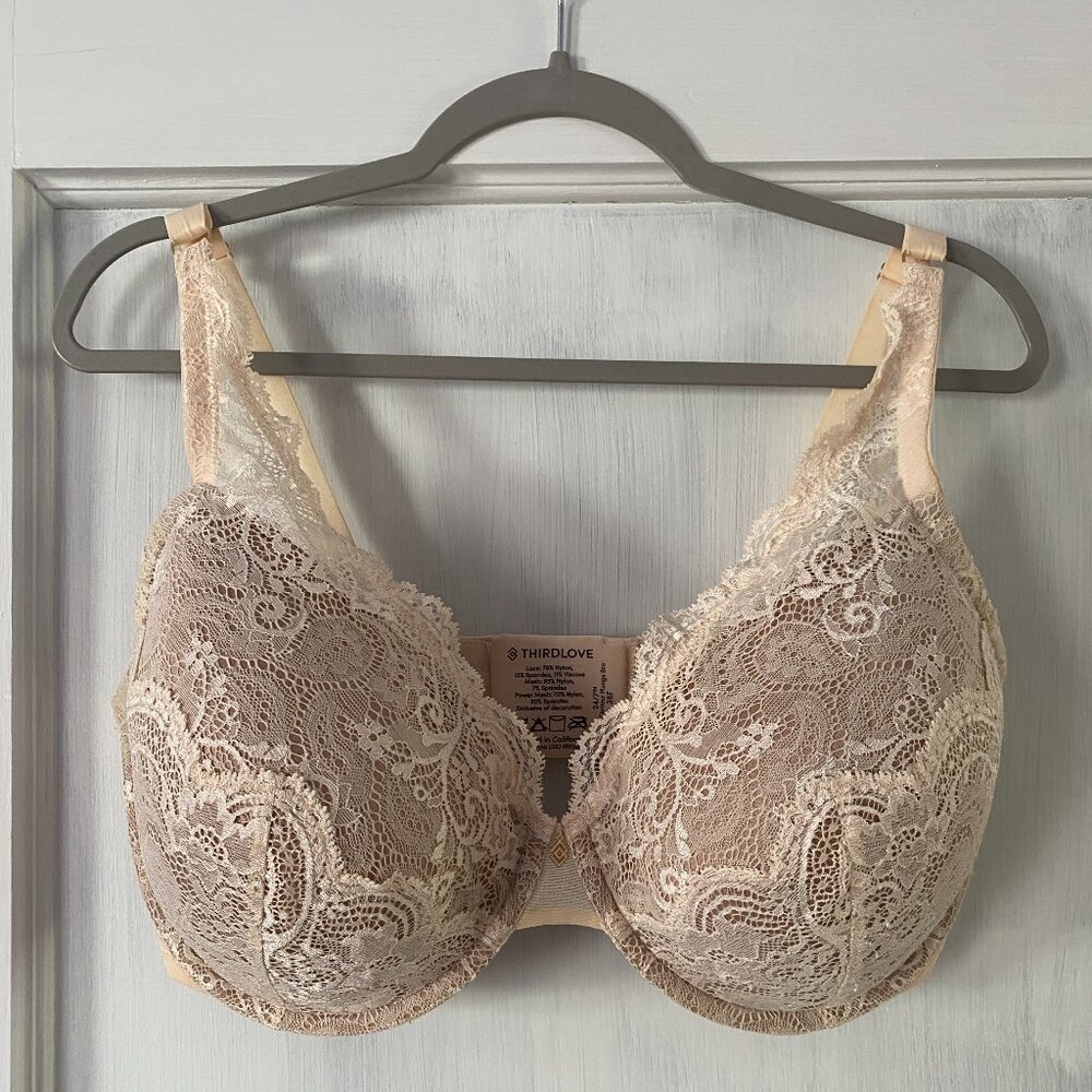 Third Love Lace Contour Plunge Bra‎ ThirdLove - Size 38F - Taupe